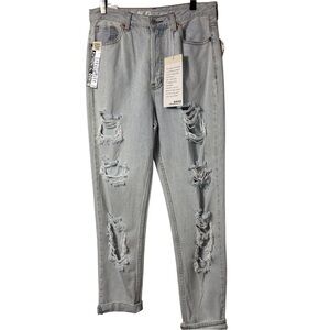 S.O.N.G CLASSIC MOM LIGHT BLUE DISTRESS WOMEN JEANS SIZE 7/28 BRAND NEW